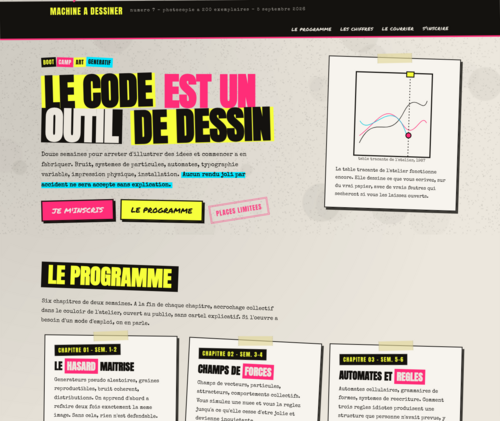 Couverture du fanzine numéro 7 : LE CODE EST UN OUTIL DE DESSIN, bootcamp d'art génératif